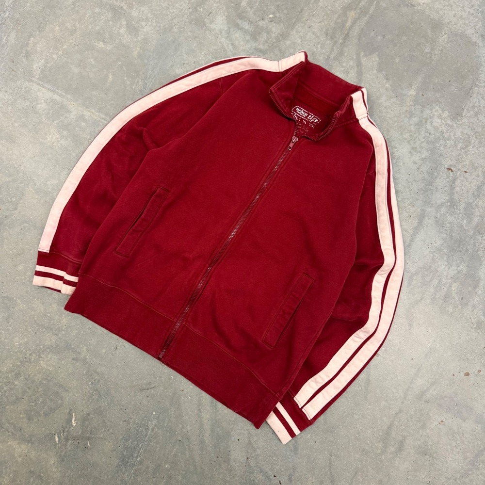 Y2K Mens Urban Up Track Jacket Burgundy Cream Striped Sporty Medium